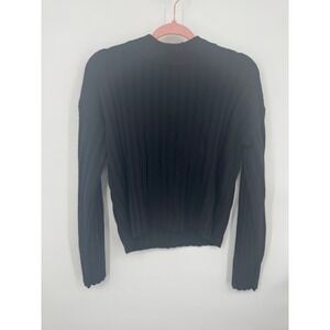 NWT Quince Cashmere Wide Rib Cropped Mock Neck Sweater Women Small Black Classic